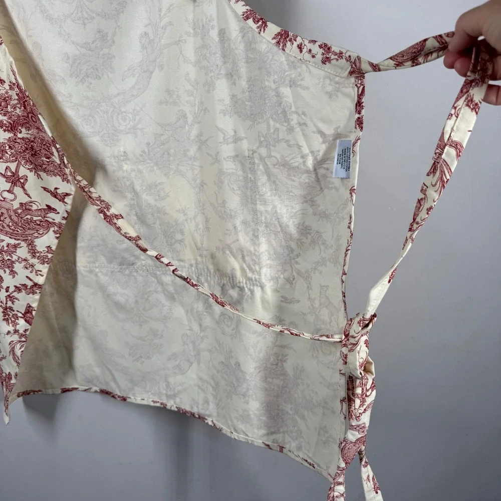 Williams Sonoma Foret Enchantee Toile Apron Red Cream Cotton Twill USA Made NWT